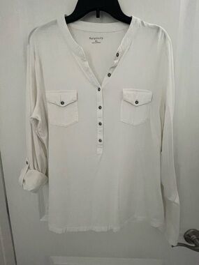 Relativity White Button-Front Casual Henley Shirt sz XL